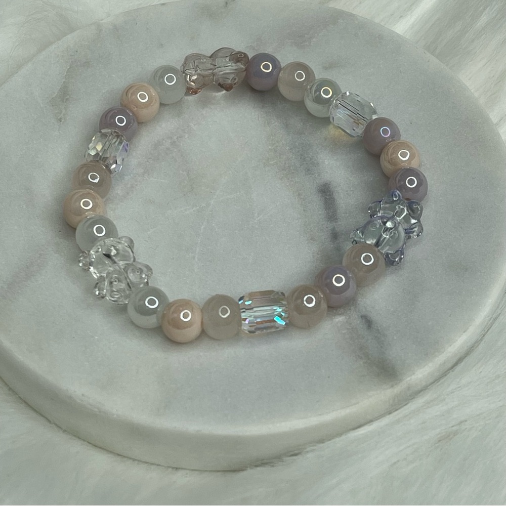 Clear Gummy Bear and Round Beaded Stretch Bracelet